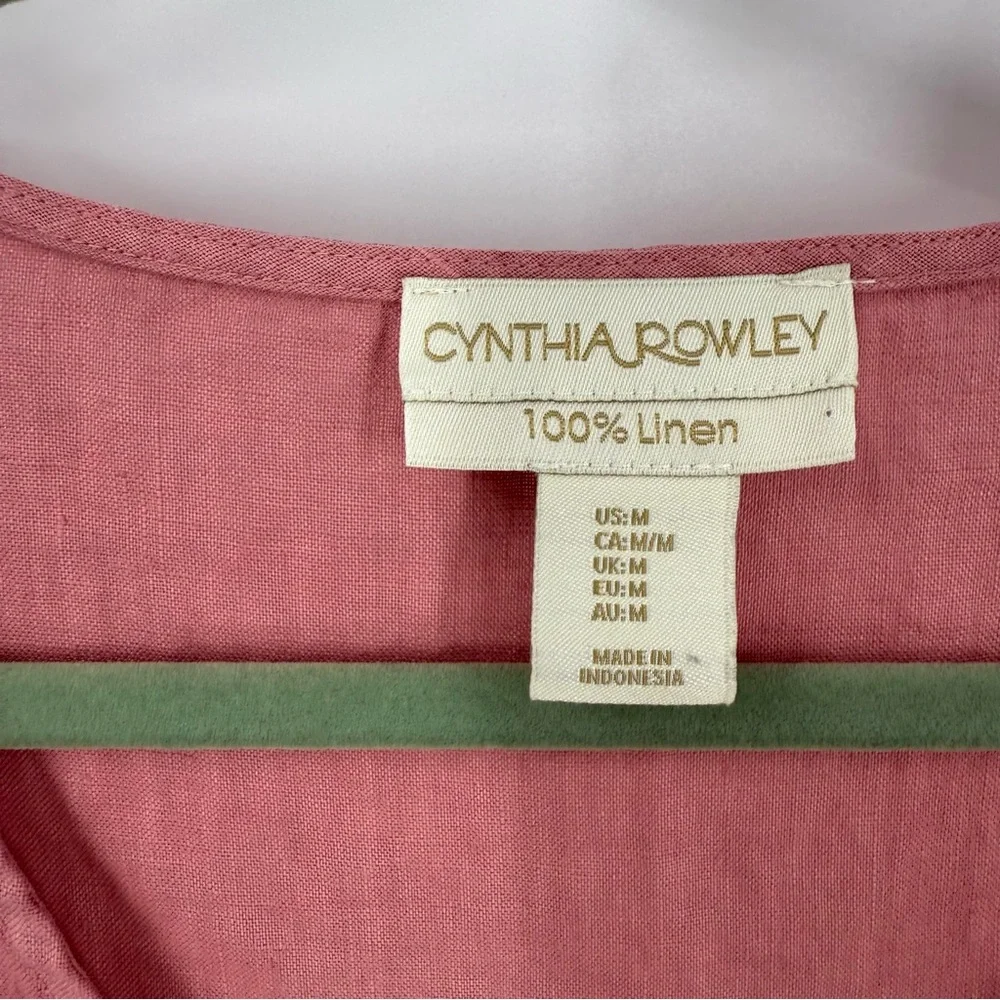 Cynthia Rowley dusty Rose Pink Linen v-neck relaxed fit mini dress M - Picture 3 of 8